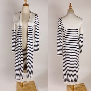 CABI *flawed* Striped Duster Cardigan White Navy Womens XS